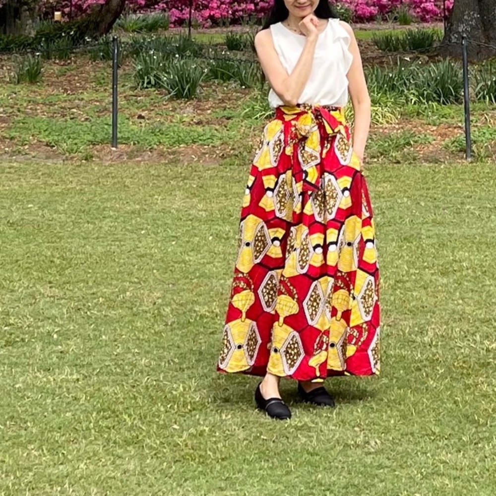 Red Yellow African Style Geometric Dashiki Skirt